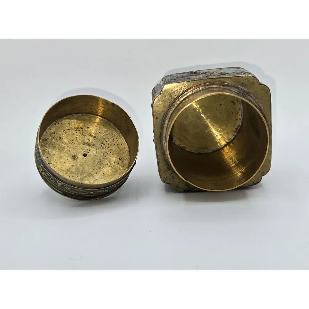 Antique‎ Chinese Brass Enameled Tea Canister
